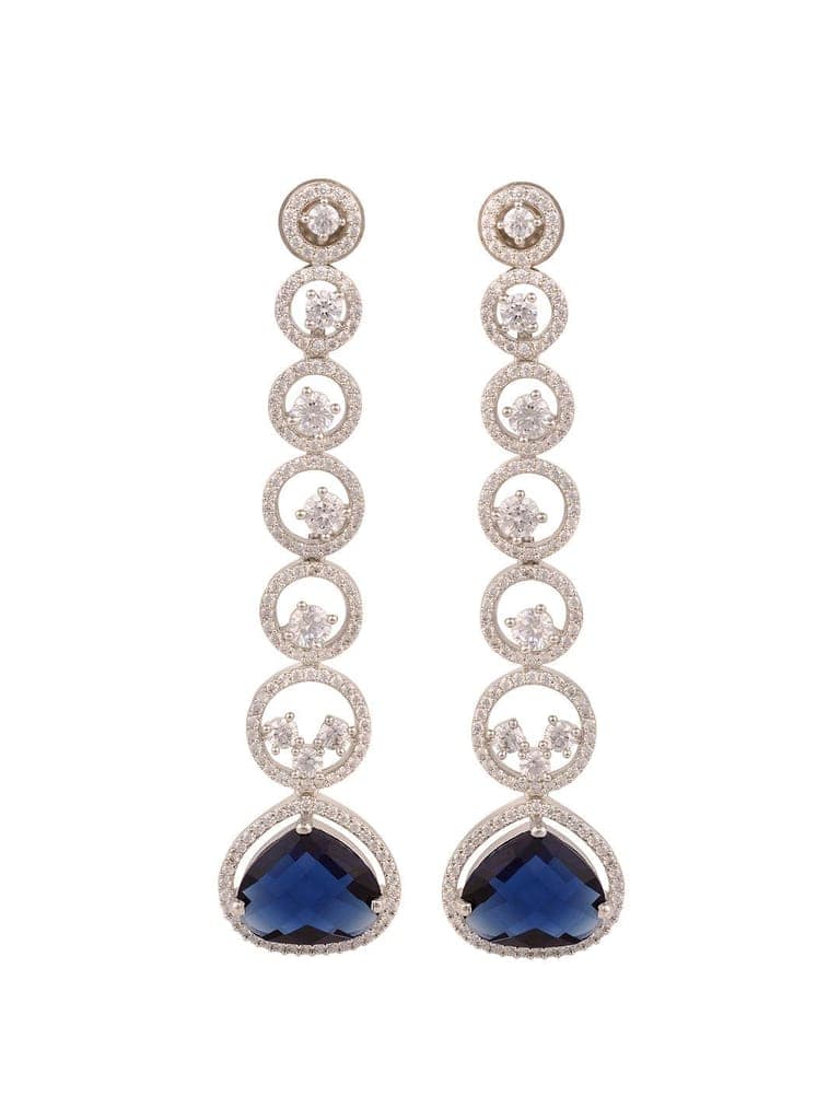 White Rhodium Plated Blue AD studded Drop Earrings view 2