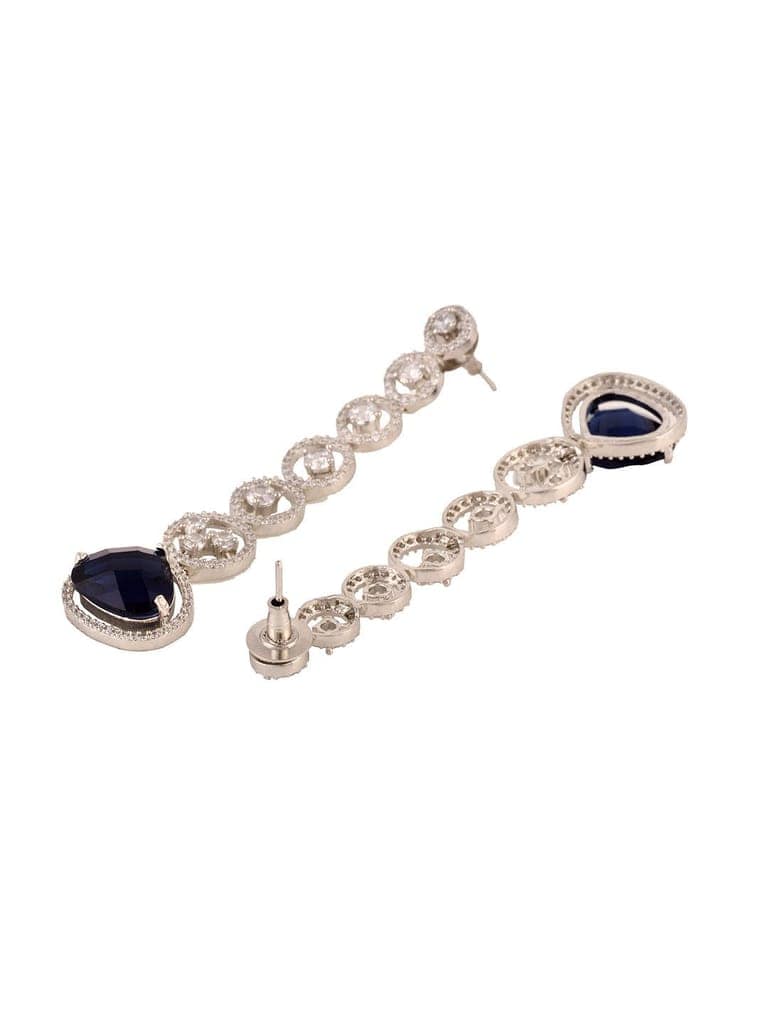 White Rhodium Plated Blue AD studded Drop Earrings view 3