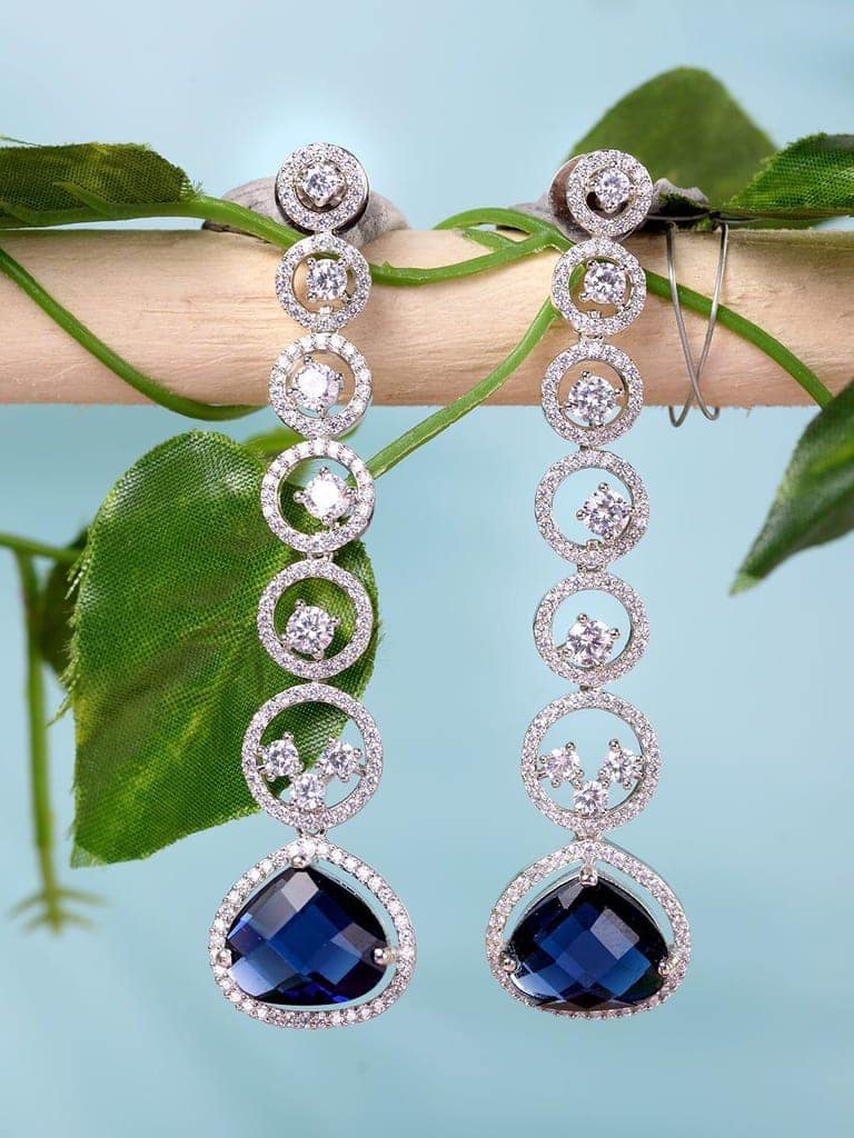 White Rhodium Plated Blue AD studded Drop Earrings view 7