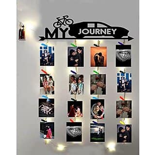 Khush Its Amazing Home Decor Wood My Journey With LED Light Hanging Photo Display, DIY Picture Photo Frame Collage Set Includes Multi colour Clips