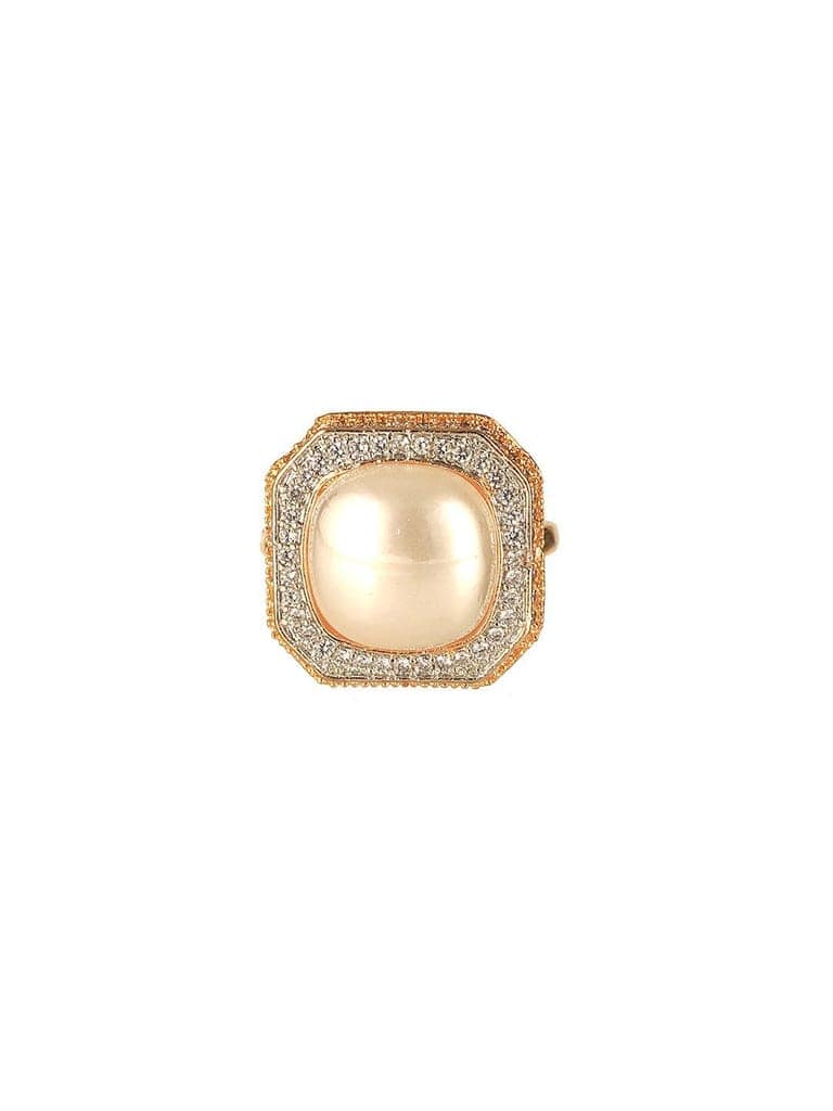 Gold Toned Off White Pearl Studded Engagement Luxe Square Adjustable Finger Rings view 6