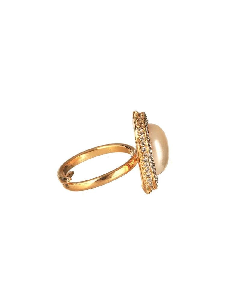 Gold Toned Off White Pearl Studded Engagement Luxe Square Adjustable Finger Rings view 8