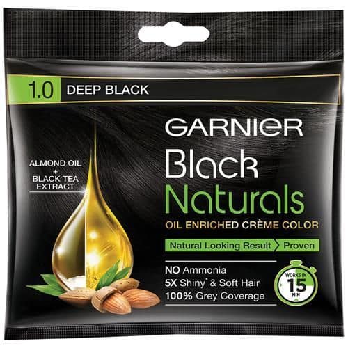 Garnier Black Natural hair Colour 1.0 Deep Black, 20 ml + 20 gm