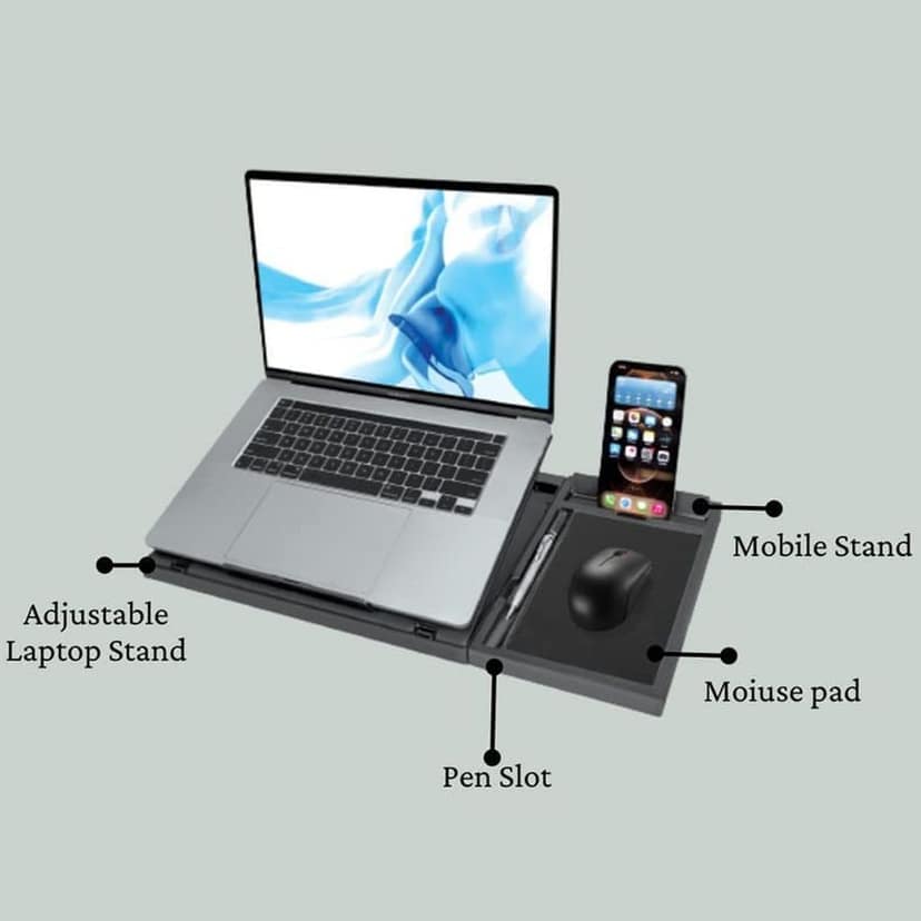 Laptop Stand Suitable Portable Foldable Compatible with MacBook Notebook Tablet Tray Desk Table Book with Free Phone Stand view 3