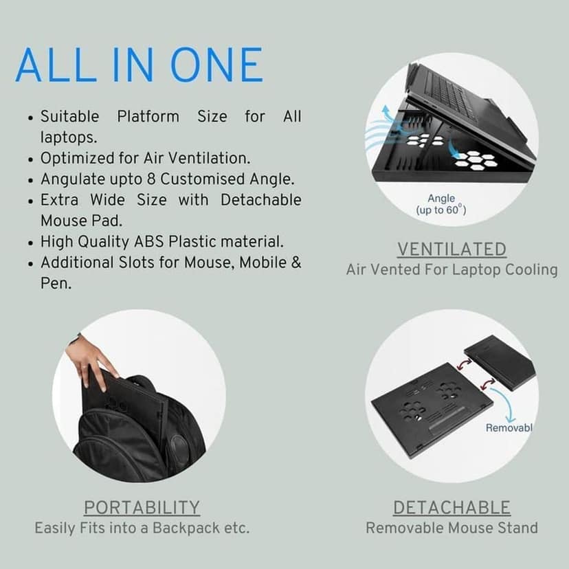 Laptop Stand Suitable Portable Foldable Compatible with MacBook Notebook Tablet Tray Desk Table Book with Free Phone Stand view 5