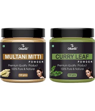 Oilanic Pure Multani Mitti Powder & Curry Leaf Powder For Skin Hair Mask 200 g Pack of 2