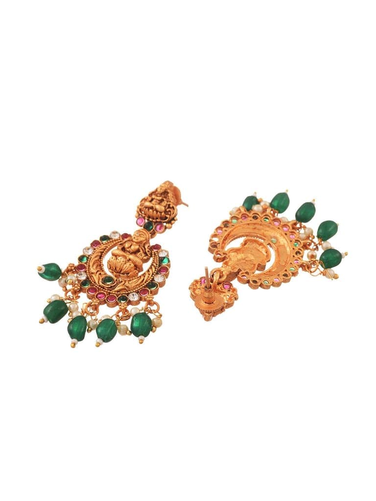 Gold Plated Intricate Temple Design Dangling Green Beads Choker Jewellery Set view 5