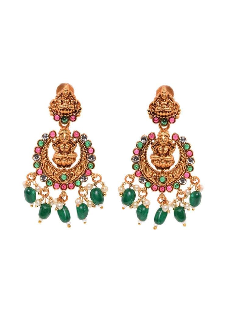 Gold Plated Intricate Temple Design Dangling Green Beads Choker Jewellery Set view 6