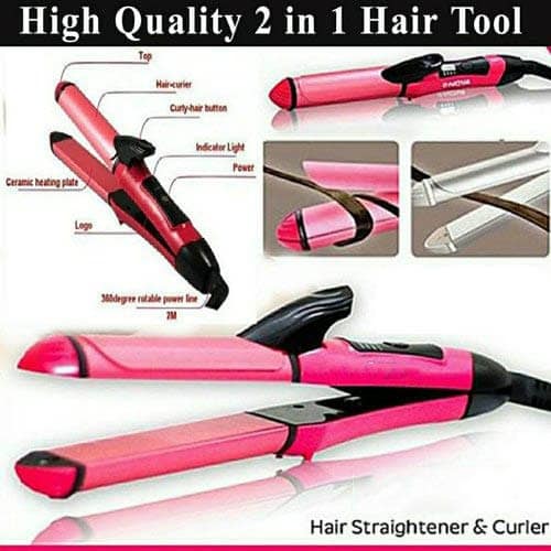 Nova's 2 in 1 Hair curler & straightener For Women and Men (PINK) view 3