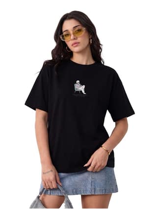 Black Oversized T Shirt for Women Gamer Skeleton Graphic Streetwear Fashion