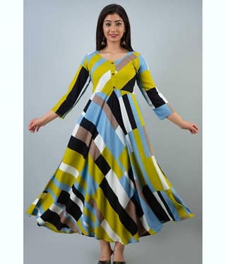 AVEITH Rayon Checks Anarkali Women's Kurti - Yellow ( Pack of 1 )