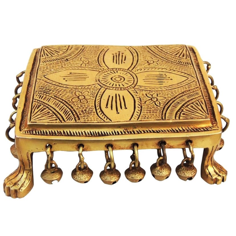 Brass Chowki for God Idol - Traditional Puja Chowki, Length : 6.5 Inch (BSMAS1377 D) view 2