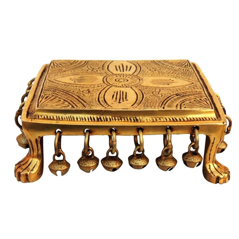 Brass Chowki for God Idol - Traditional Puja Chowki, Length : 6.5 Inch (BSMAS1377 D) view 3