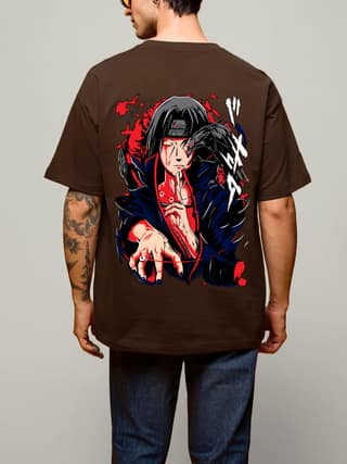 SCOTT FINCHER Men's Itachi Uchiha T-Shirt | Naruto Shippuden Anime Shirt | Akatsuki Member Tee : AA(ARN)BROWN_174