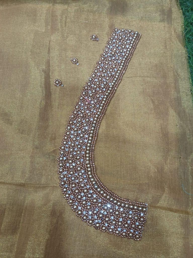 Golden Tissue Silk Saree With Pearl Embroidered Border view 3