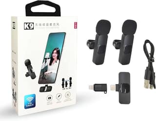 K9 Dual Wireless Microphone for Mobile with Noise Reduction, Clip-On Collar Mic with Receiver for YouTube, Reels, Vlogging, Live Streaming & Voice Recording