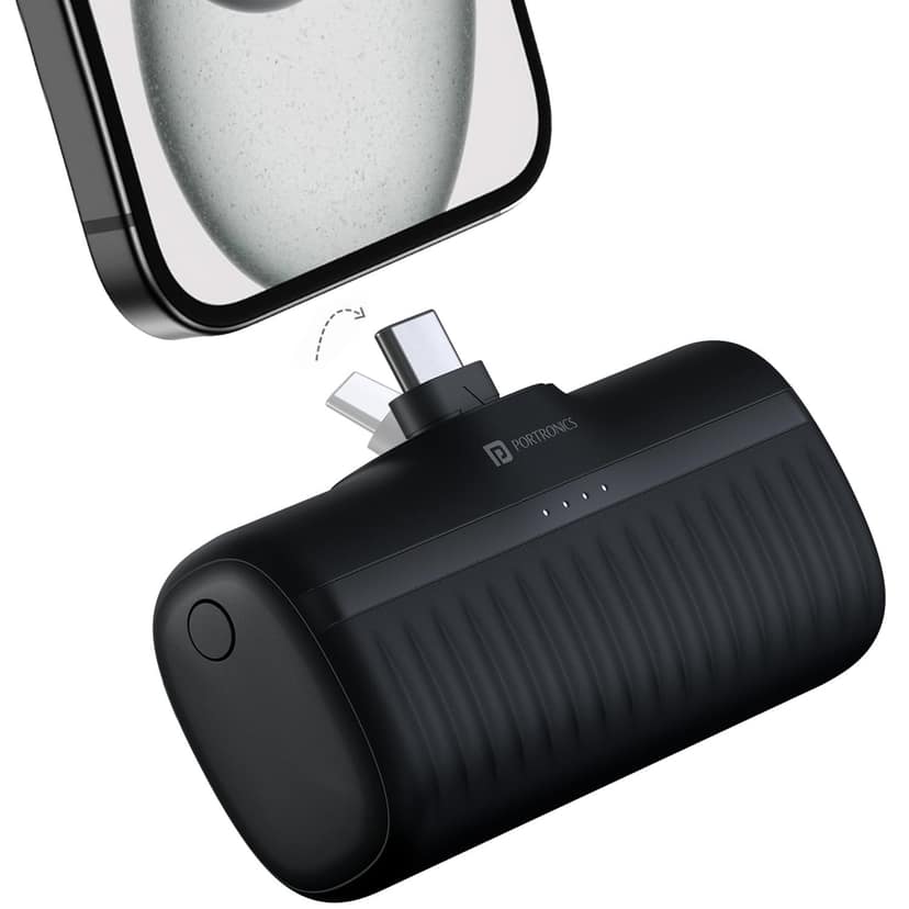 Portronics Power Pebble 5000mAh 20W Fast Charging Nano Powerbank, in-Built Foldable Type C Input/Output Pin, Type C PD Output, LED Battery Indicator, Compatible with Type C Smartphone,iPhone(Black) Portronics Power Pebble 5000mAh 20W Fast Charging Nano P