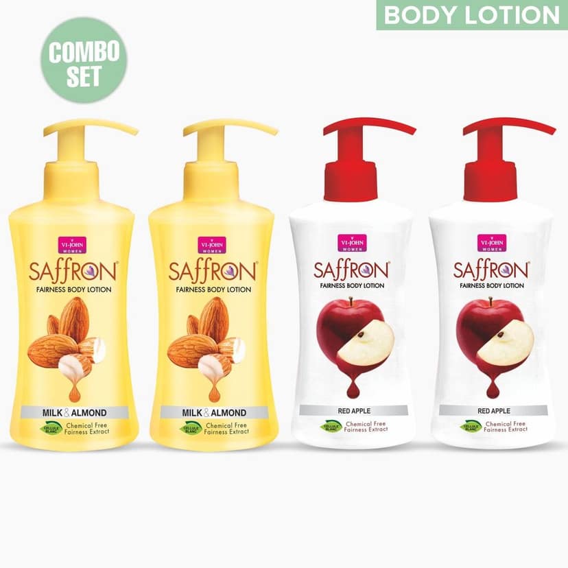 VI-JOHN Body Lotion Combo Of 4 | 250 ML Each | For Men And Women | All Skin Types | Red Apple 2| Milk Almond 2 1000 ML