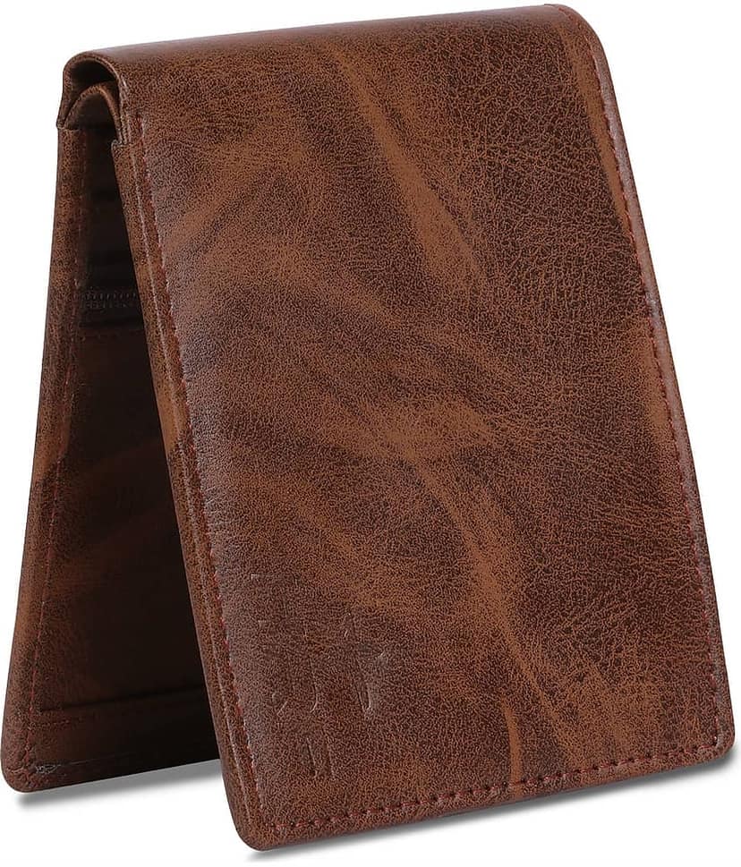 HRFSTAR PU Solid Men's Money Clipper With 4 Slots For Card ( Brown , Pack of 1 )