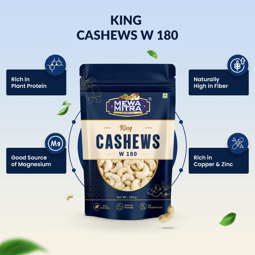 Mewa Mitra Prime Cashews W180 250g | Premium Jumbo Whole Kaju | Natural High Protein Dry Fruits view 3