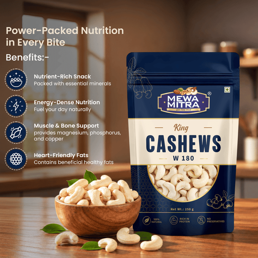 Mewa Mitra Prime Cashews W180 250g | Premium Jumbo Whole Kaju | Natural High Protein Dry Fruits view 4