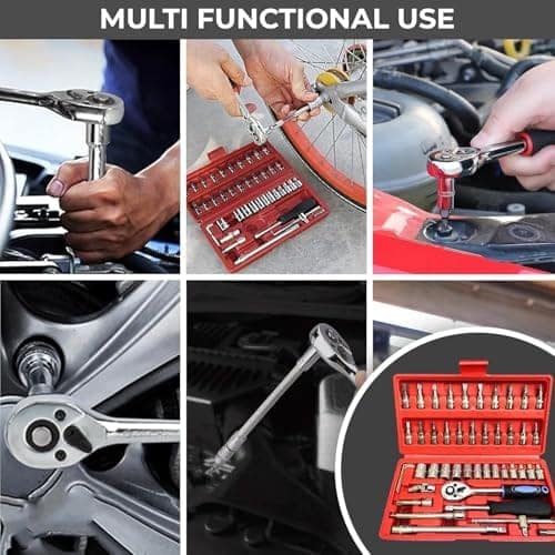 46-Piece Socket Wrench Tool Kit Set, 1/4-Inch Drive Ratchet with Metric Sockets & Screwdriver Bits, Portable Repair Tool Set for Home, Auto, DIY Maintenance view 3