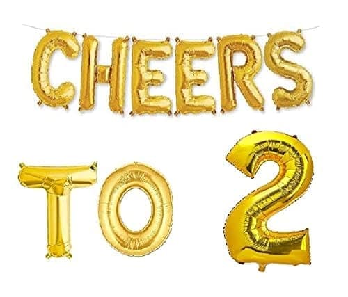 Partyzon Gold Cheers to Birthday Foil Balloon Combo Party Decoration for Anniversary Celebration 16 Inches