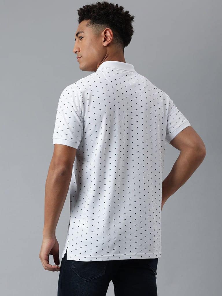 Men White Dotted Regular Fit Polo Neck T-Shirt view 5