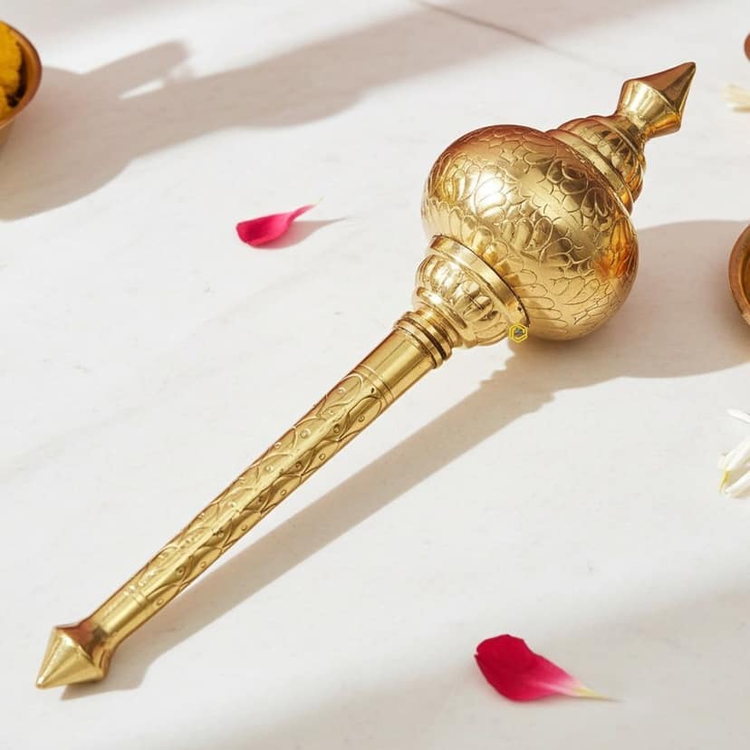 Brass Hanuman Mace, Gada No. 4 ? Religious Puja Gada, Length : 18.5 Inch (ZMAS531 D)