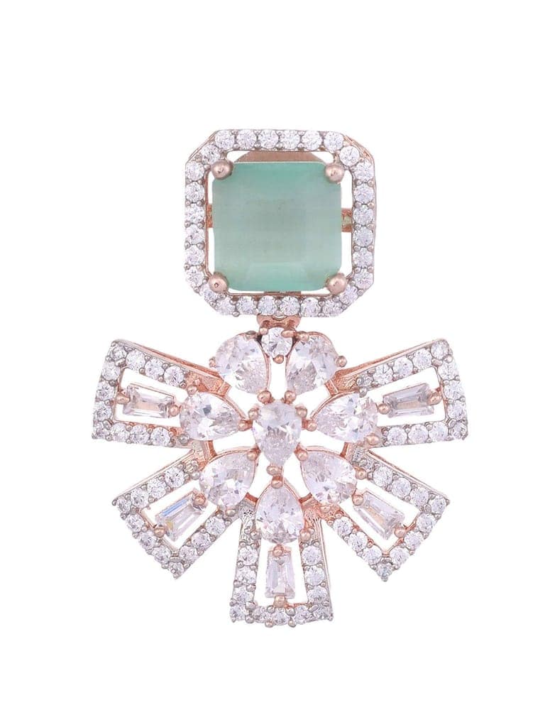 Exquisite Turquoise Floral design pastel blue earrings Rose gold plated AD studded view 2