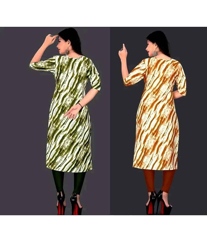 VACHHARAJ GROUP Crepe Printed A-line Women's Kurti - Yellow,Green ( Pack of 2 ) view 2