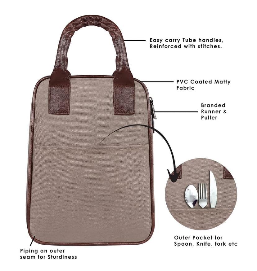 Mink Grey Marvel: PVC Coated Matty Insulated Tiffin Bag/Lunch Bag (TB06) view 2