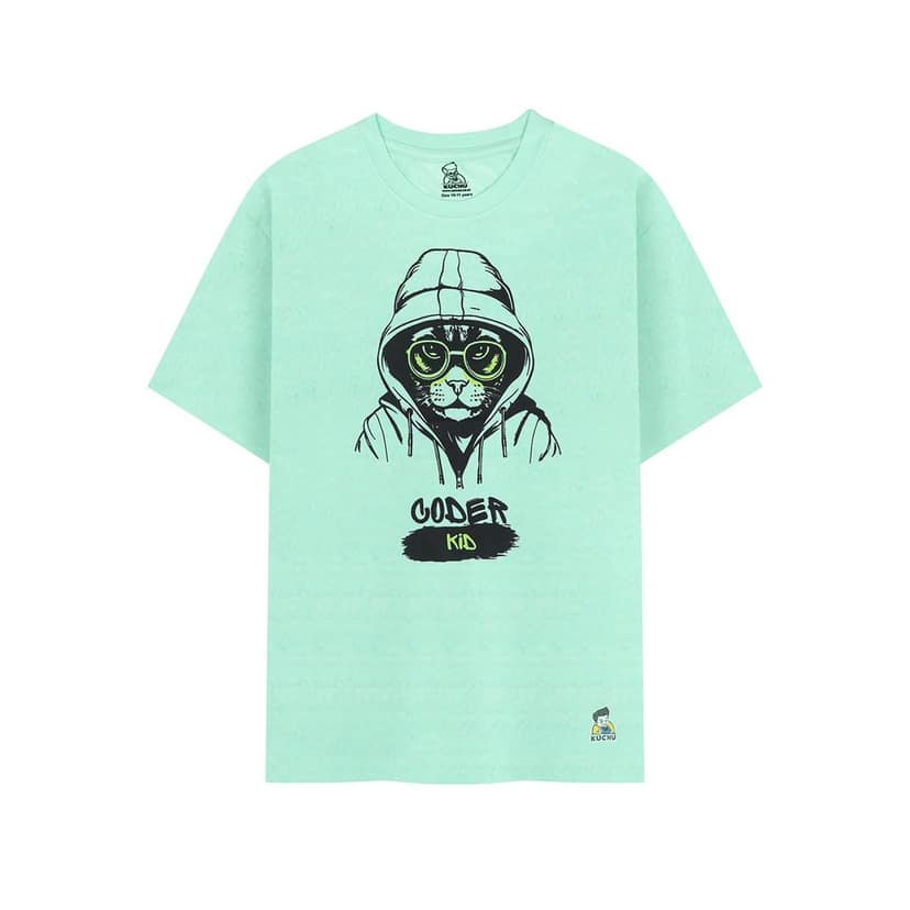 KUCHU Kids’ Unisex T-Shirt “Coder Cat” Digital Print | Soft Cotton-Modal Blend, Breathable, Comfortable & Stylish Casual Wear for Boys & Girls