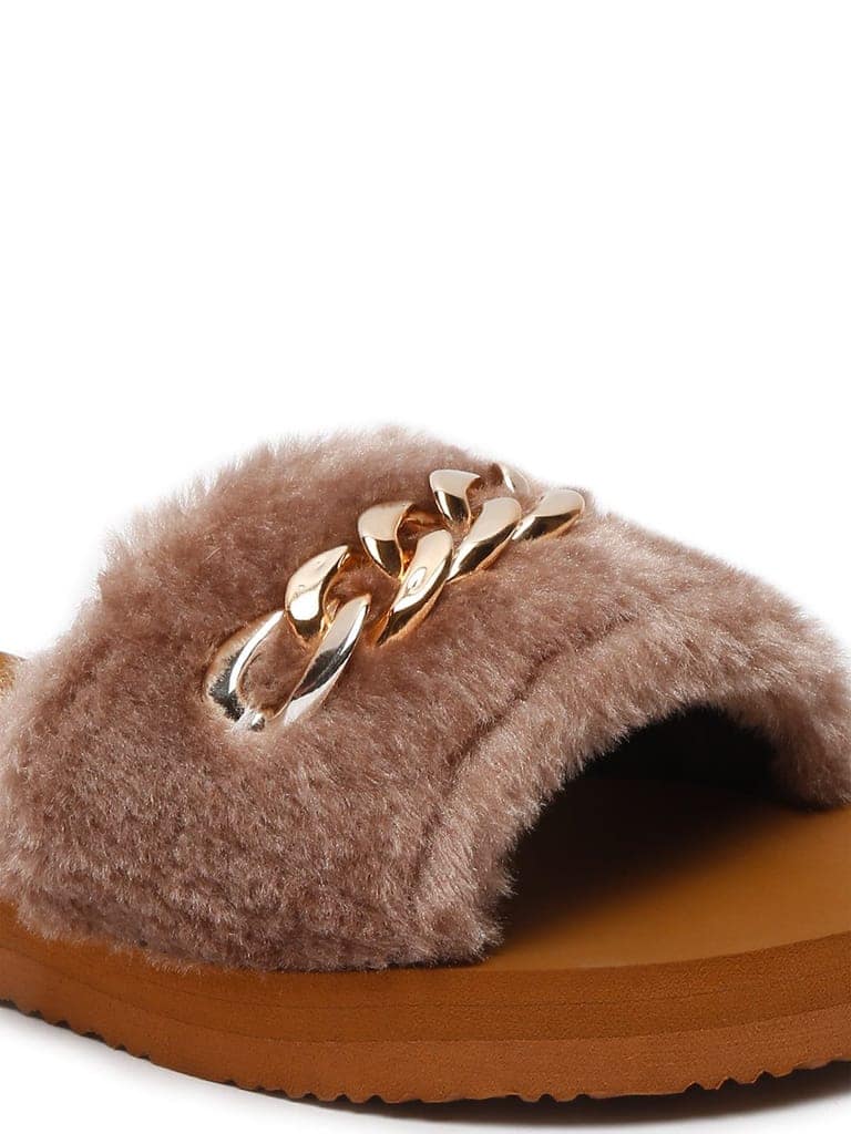 ONYC SuperComfy Brown Fur Sliders for Girls view 4