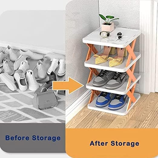 4 LAYER SHOES STAND, SHOE TOWER RACK SUIT FOR SMALL SPACES, CLOSET, SMALL ENTRYWAY, EASY ASSEMBLY AND STABLE IN STRUCTURE, CORNER STORAGE CABINET FOR SAVING SPACE view 3