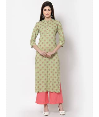 HISHAM - Green Rayon Women's Straight Kurti ( Pack of 1 )