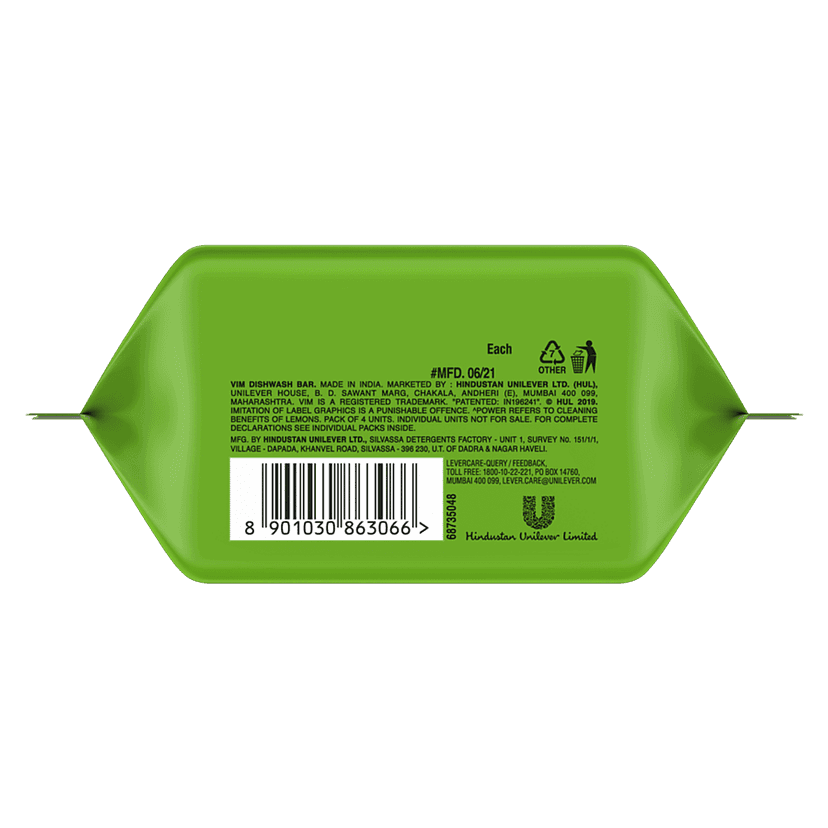 Vim Dishwash Bar - Lemon, 90 G (Pack Of 4) view 2