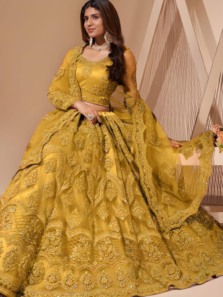 Floral Embroidery Semi-Stitched Lehenga | Unstitched Blouse with Inner Fabric | Stitched Dupatta | Festive Ethnic Wear (Original) view 4