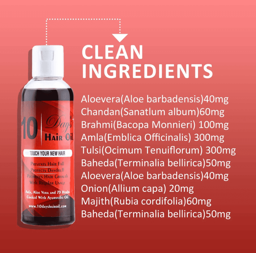10 Days Hair Oil (Pack of 3 - 300ml) – Ayurvedic Hair Regrowth & Anti-Hair Fall Treatment with 76 Herbs view 2