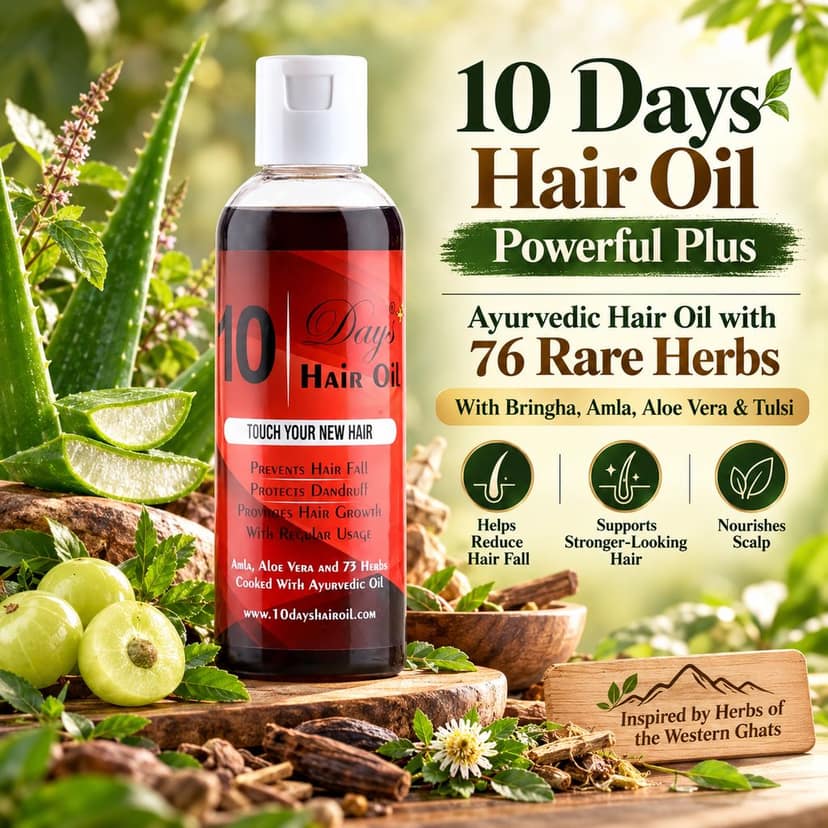 10 Days Hair Oil (Pack of 3 - 300ml) – Ayurvedic Hair Regrowth & Anti-Hair Fall Treatment with 76 Herbs view 8
