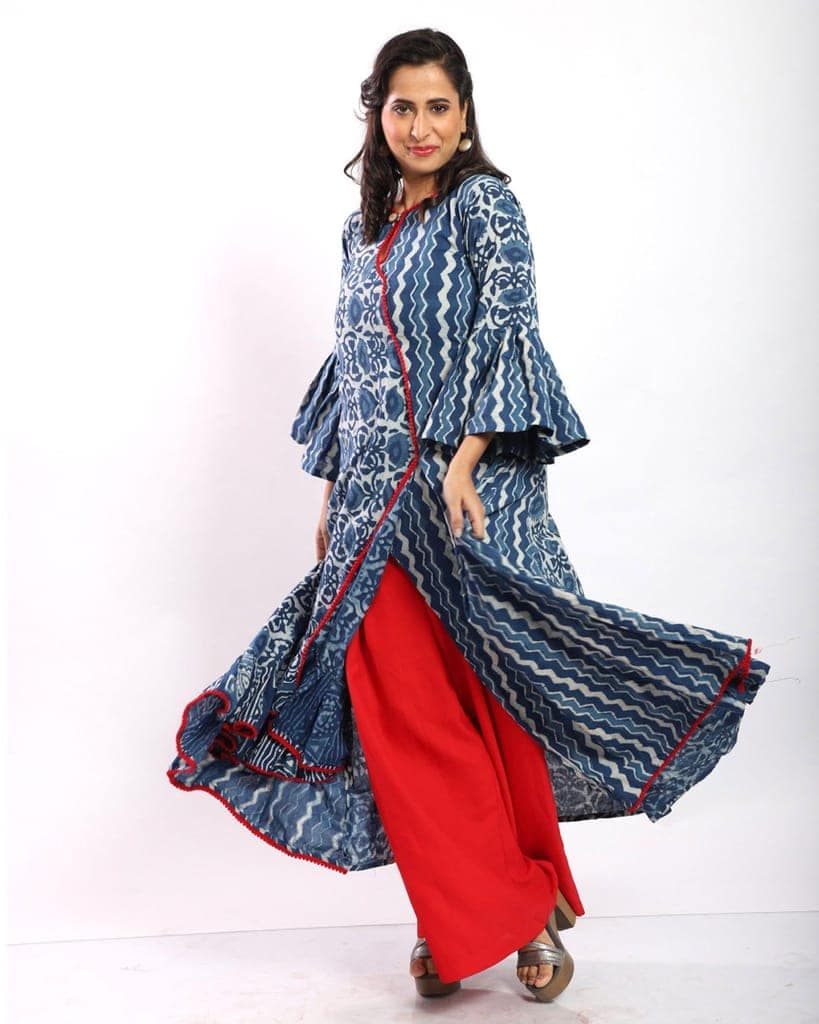 Indigo Angarakha Style Long Cotton Kurti view 4
