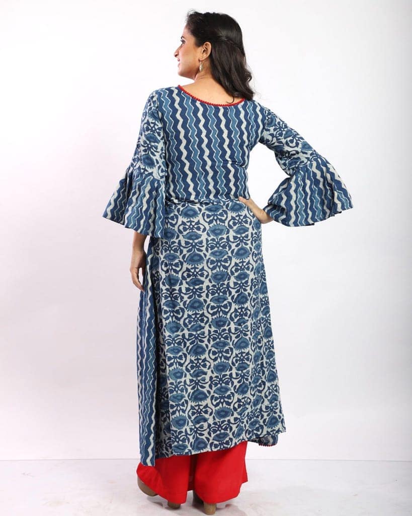 Indigo Angarakha Style Long Cotton Kurti view 5