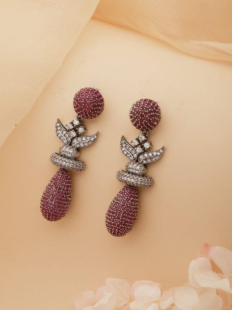 Red Ruby Studded Statement Oval Drop Earring view 2