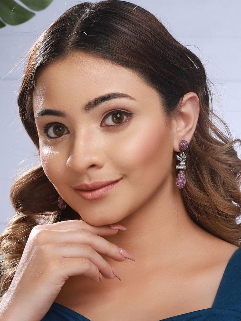 Red Ruby Studded Statement Oval Drop Earring view 3