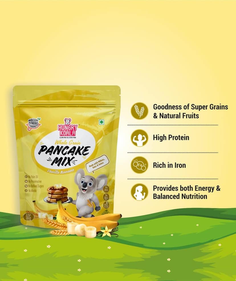 HUNGRY KOALA Pancake Nutritious & Healthy Instant Ready To Eat Mix With No Refined sugar No Maida No preservatives For Kids Pack Of 200 Gram view 4