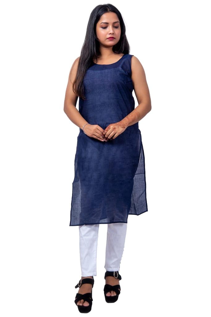 SNAPFAB Chikankari kurti Women's Pure Cotton Nevy Blue Camisole Slip view 2