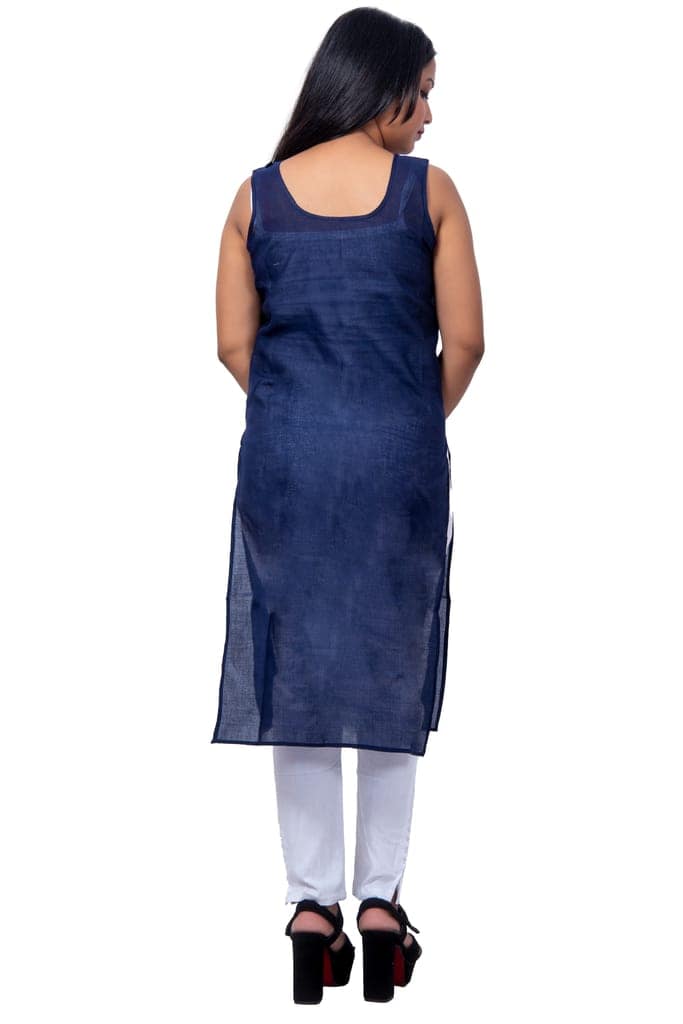 SNAPFAB Chikankari kurti Women's Pure Cotton Nevy Blue Camisole Slip view 3
