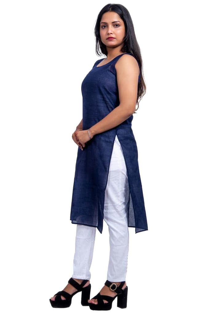 SNAPFAB Chikankari kurti Women's Pure Cotton Nevy Blue Camisole Slip view 4