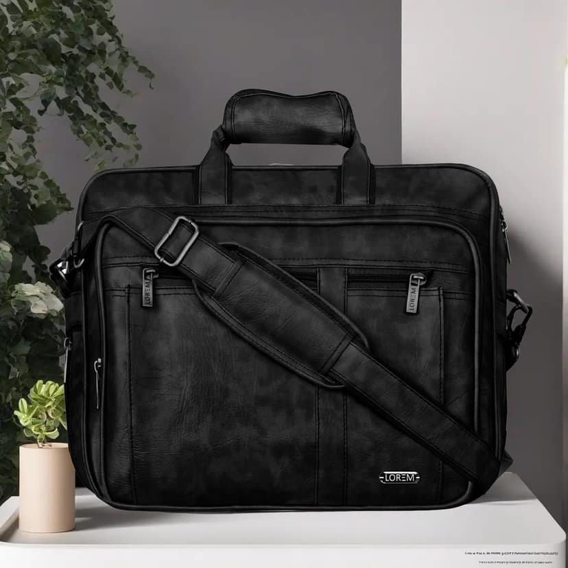 Black Color Faux Leather 28L Laptop Messenger Bag For Men BG62 view 2