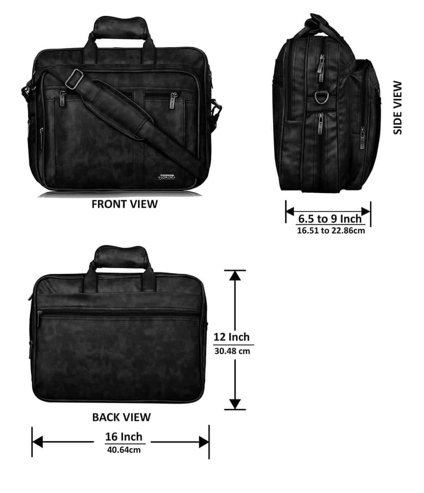 Black Color Faux Leather 28L Laptop Messenger Bag For Men BG62 view 3